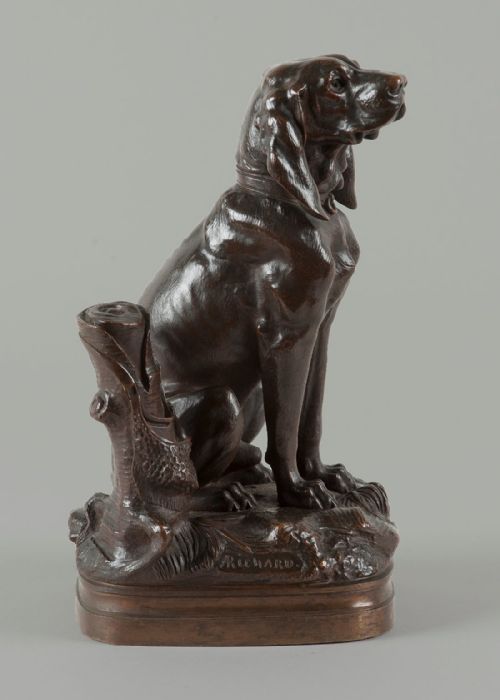 Late 19th Century French Bronze Sculpture of a Hunting Dog, Signed Richard