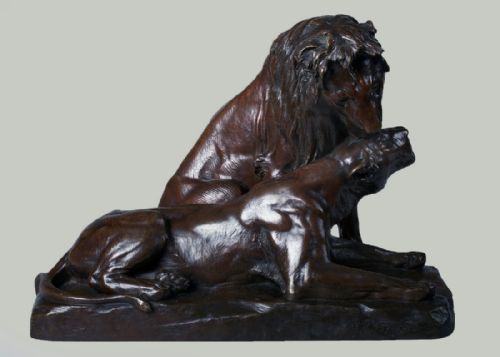 Stunning 19th Century French Bronze Sculpture Depicting a Lion and Lioness