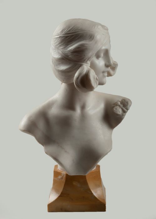 Italian White Carrera Marble Female Sculpture Set on a Sienna Marble Base