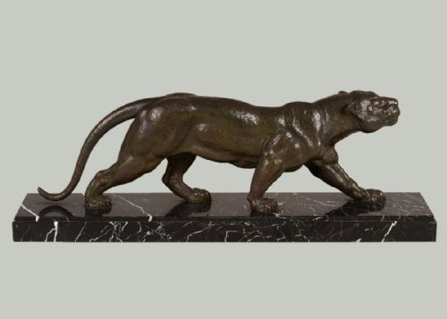 Stunning Art Deco French  Patinated Spelter Sculpture of a Panther