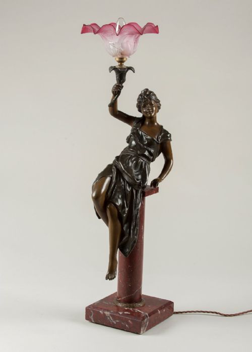 French Sculpture of a Bronzed Patinated Spelter Female Figure Lamp