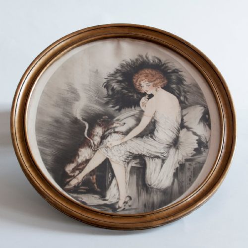 French Boudoir Art Engraved Picture in Gilt Frame