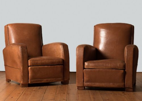 French Art Deco Leather Club Armchairs