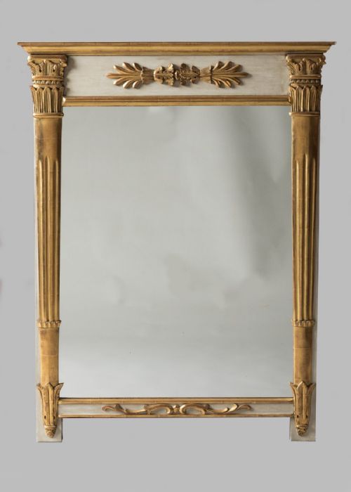 French Grey Painted and Parcel Gilt Wall Mirror