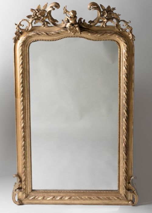 Late 19th Century Large French Gilt Cherub Overmantle Mirror
