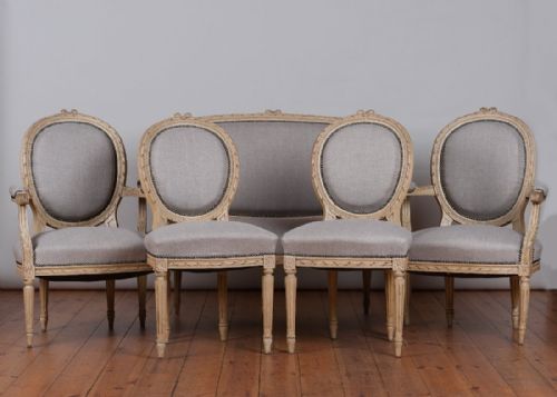 fig 1. Late 19th century five piece French painted Salon suite