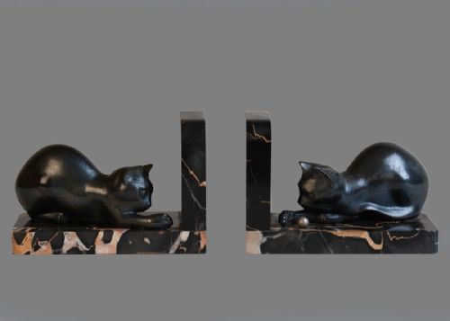 Pair of Art Deco French Spelter Cat Bookends