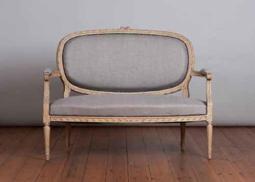 Late 19th Century French Original Painted Salon Sofa, Upholstered in a Grey Fabric