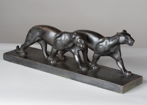 Sculpture of a Pair of Art Deco Terracotta Panthers