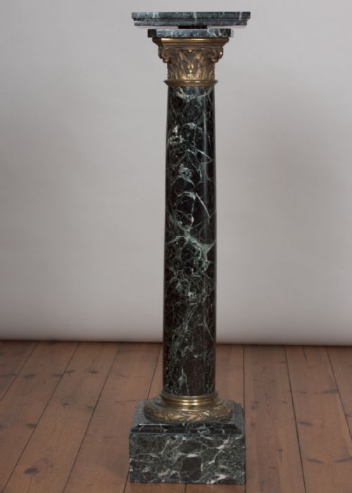 19th Century Italian Verde Genova Marble Column with Bronze Ormolu Supports.