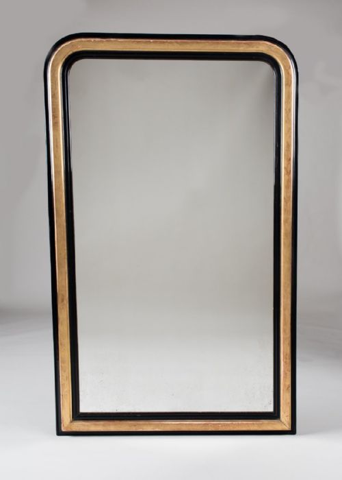 Unusual French Ebonised and Gilt Overmantle Mirror with Gilt Etched Decoration
