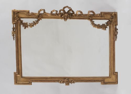 Late 19th Century English Gilt Overmantle Mirror with Garlands of Flowers and Ribbon Top.
