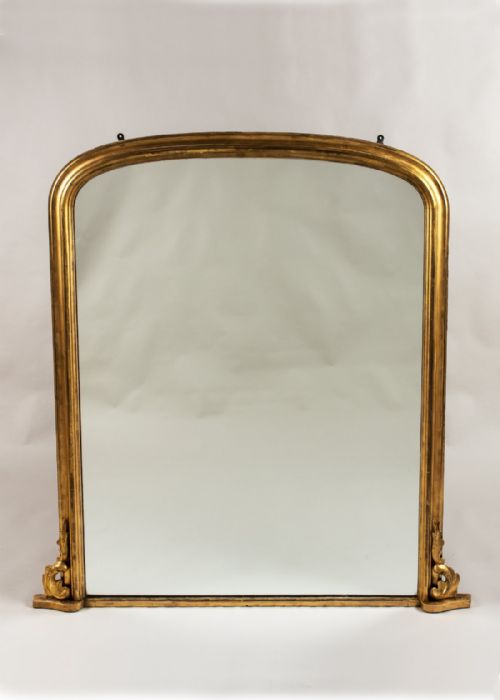 Large English Gilt Arch Top Overmantle Mirror