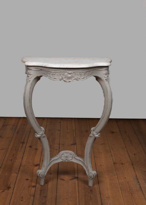 French Painted Carved Wood Console Table with Marble Top