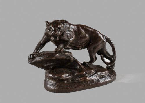 19th Century French Bronze Sculpture of a Prowling Tiger, Signed C.masson