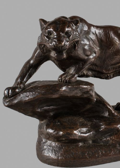 fig 1. 19th Century French Bronze Sculpture Of A Prowling Tiger, Signed C.MASSON