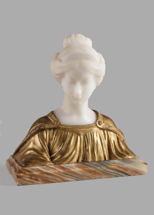 Lovely French Marble and Bronze Sculpture of a Female Set on a Marble Base, Signed Alonzo