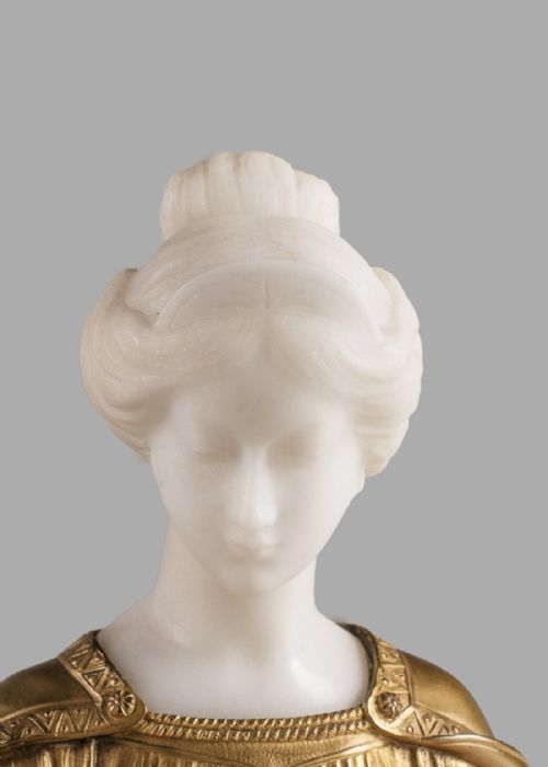 fig 1. Lovely French Marble and Bronze Sculpture Of A Female Set On a Marble Base, signed Alonzo
