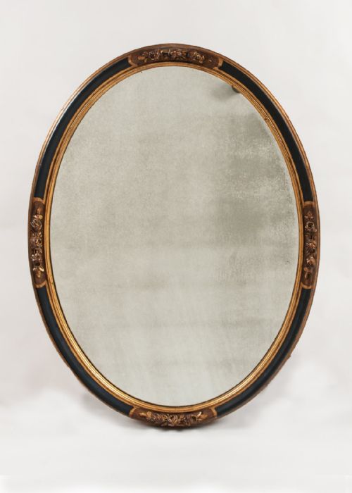 French Painted and Gilt Oval Overmantle Mirror