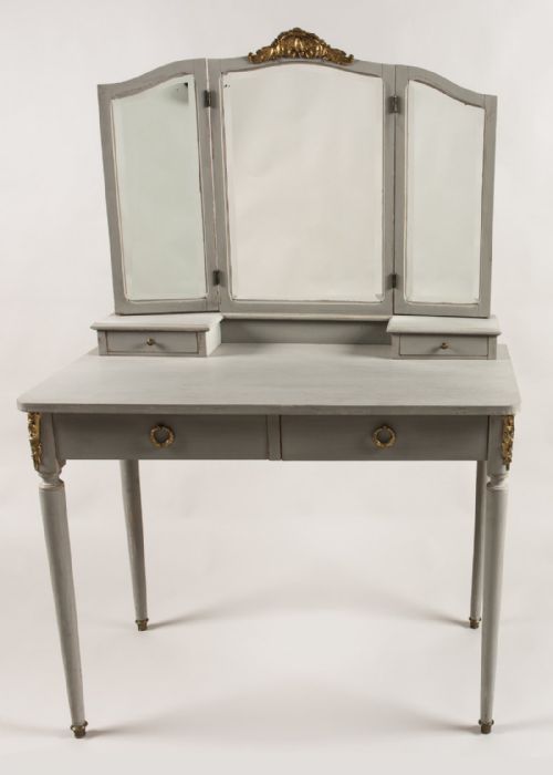 French Painted Dressing Table with Triple Plate Adjustable Dressing Mirror