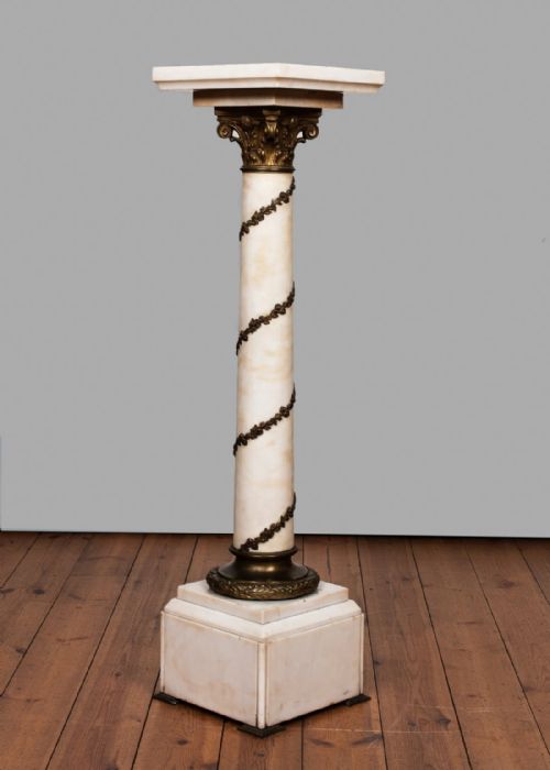 19th Century Stunning Italian White and Cream Marble Column with Bronze Ormolu Decorative Mounts