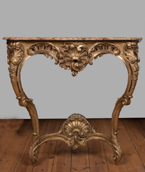 19th Century French Gilt Console Table with a Marble Top