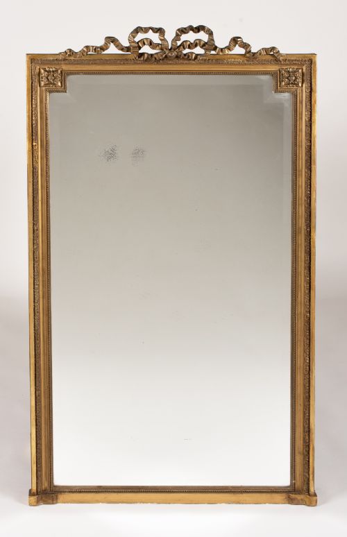 19th Century Large French Gilt Overmantle Mirror with Its Original Bevelled Glass.