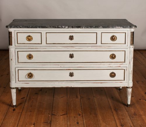 Lovely 19th Century Swedish Painted Chest of Drawers with a Stepped Marble Top.