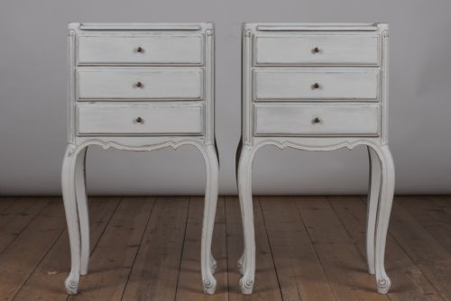 Pair of French Painted Three Drawers Cabinets/tables