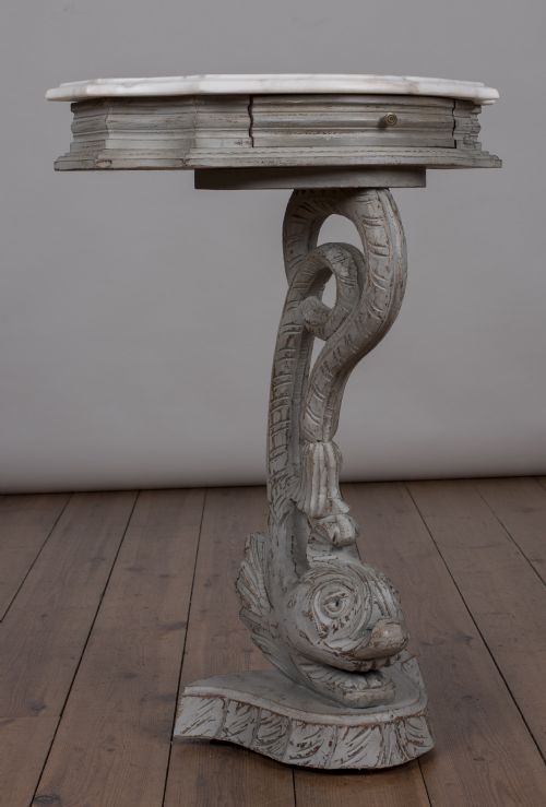 French Painted Carved Wood Dolphin Console Table
