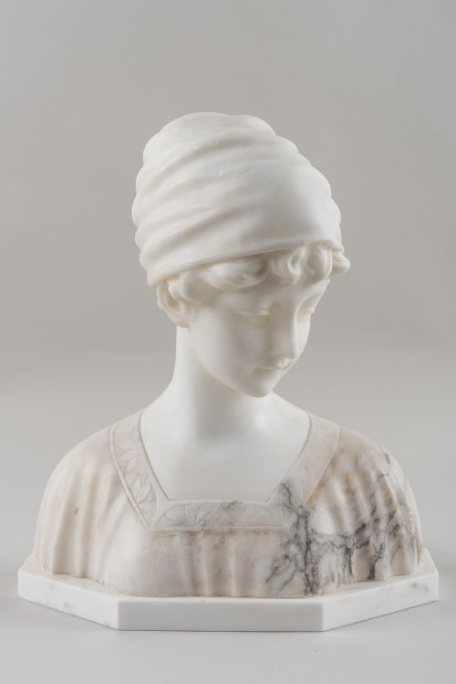 A Carved Alabaster Sculpture of a Girl, Signed Morin.