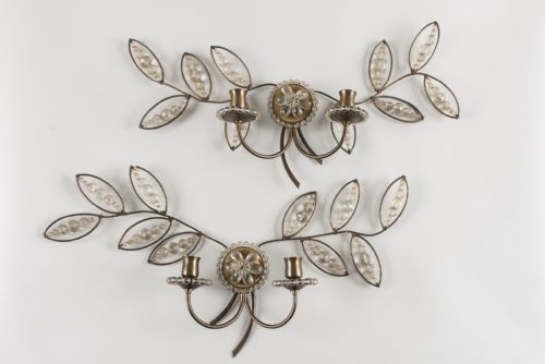 A Pair of Very Unusual French Glass and Brass Wall Sconces/lights