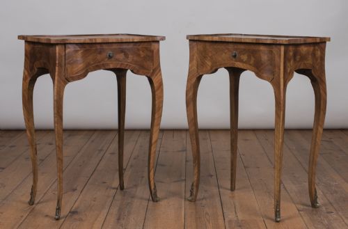 A Pair of French Marquetry Bedside Tables/ Lamp Tables. Ormolu Mounts