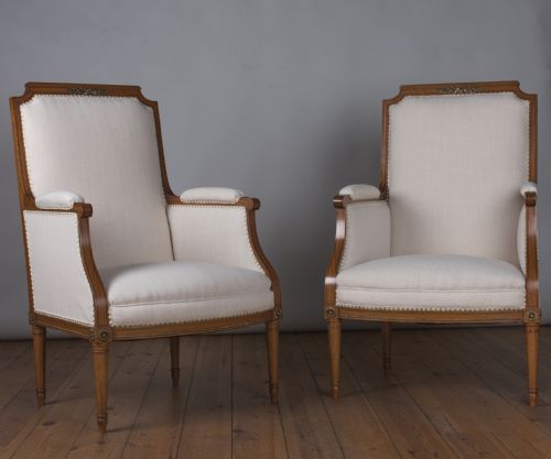 Pair of Large 19th Century French Fruitwood Bergere Armchairs
