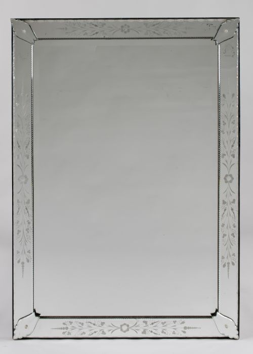 Large Venetian Glass Overmantle Mirror with Etched Frame
