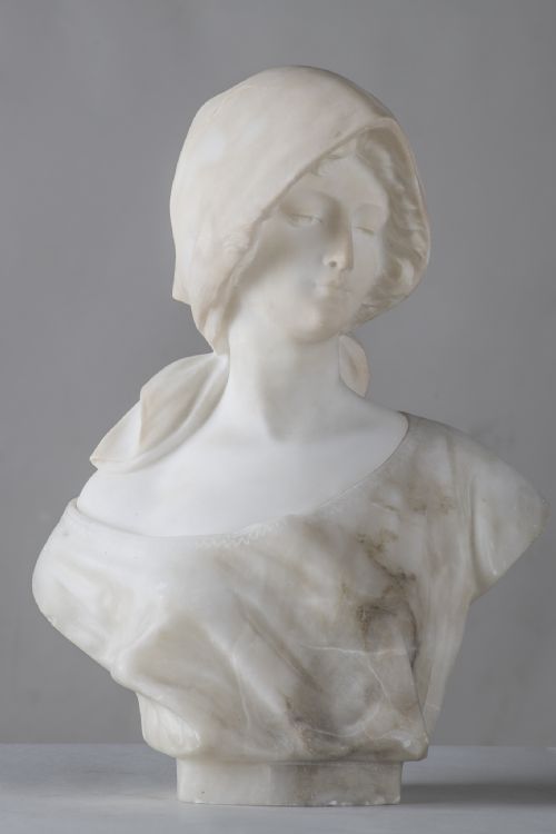 Large Italian Carved Alabaster Sculpture of a Female Signed Pugi. (1850-1915)