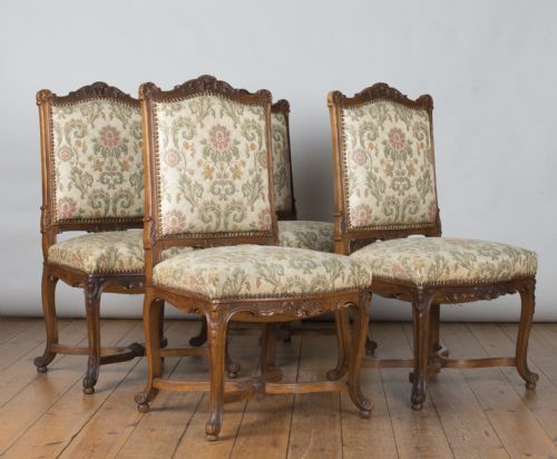 French Walnut Dinning Chairs, Upholstered