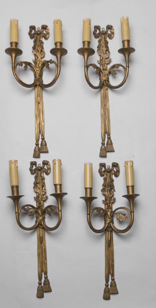 French Wall Sconces with Leaf and Ribbon Decoration