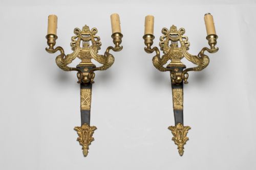 Pair of French Empire Style Ormolu Wall Sconces/ Lights