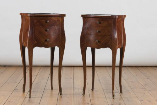 Pair of French Walnut Three Drawer Bedside Cabinets/side Tables