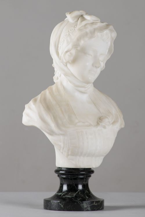 BEAUTIFUL FRENCH CARVED ALABASTER SCULPTURE OF A FEMALE SIGNED GREUZE - ADDITIONAL PHOTO 1
