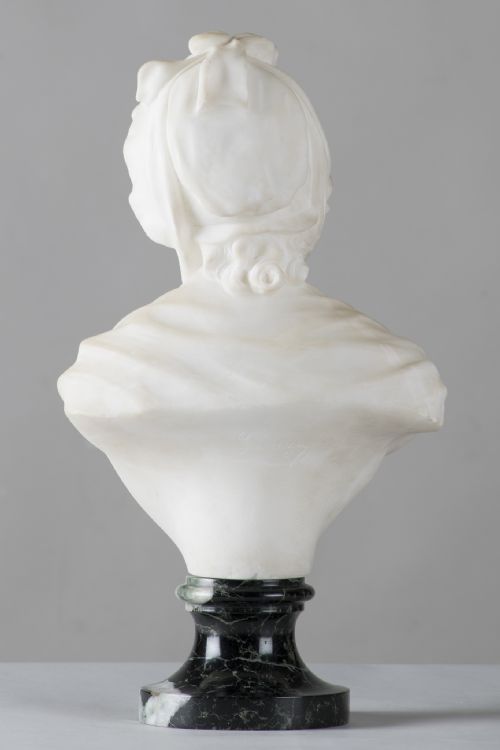 BEAUTIFUL FRENCH CARVED ALABASTER SCULPTURE OF A FEMALE SIGNED GREUZE - ADDITIONAL PHOTO 2
