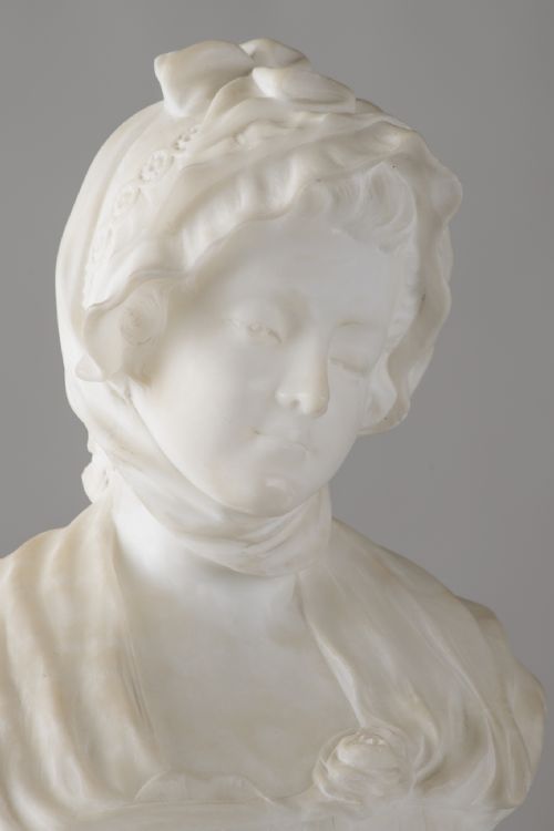 BEAUTIFUL FRENCH CARVED ALABASTER SCULPTURE OF A FEMALE SIGNED GREUZE - ADDITIONAL PHOTO 3