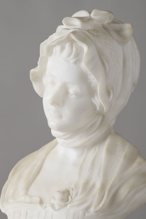 BEAUTIFUL FRENCH CARVED ALABASTER SCULPTURE OF A FEMALE SIGNED GREUZE - ADDITIONAL PHOTO 4