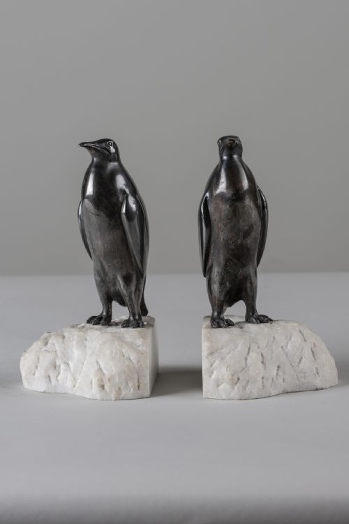 Pair of French Art Deco Silvererd Bronze Penguin Bookends/ Sculptures