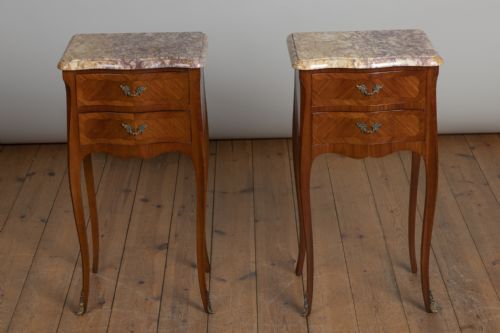 Pair of French Fruitwood Inlaid Beside Tables