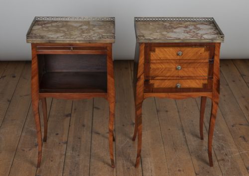 Large Pair of French Fruitwood Inlaid Bedside Cabinets