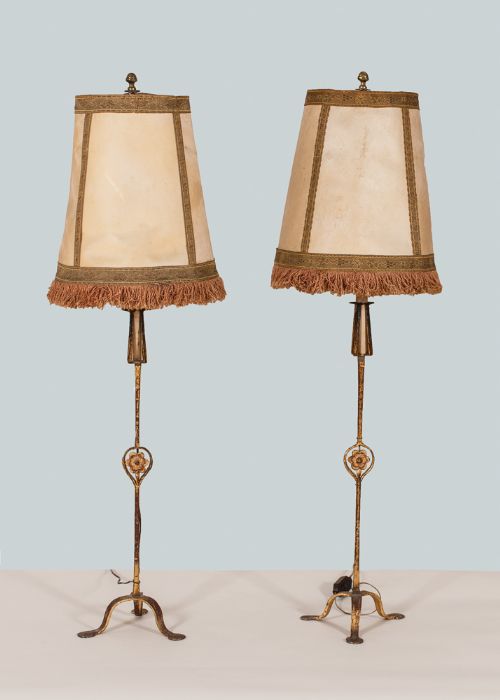 A Pair of French Gilt Metal Table Lamps