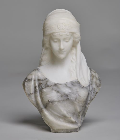 Italian Carved Two Toned Alabaster Sculpture of a Female by the Artist Pugi