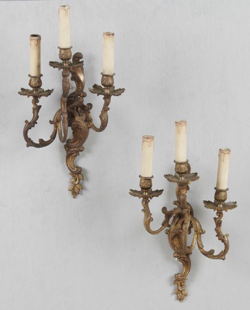 Pair of Large French Brass Wall Sconces